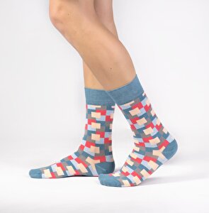 6' Lı Organik Pamuklu Dikişsiz Erkek Çok Renkli Desenli Çorap