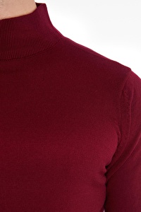 Bordo Yarım Balıkçı Triko Kazak | XXL