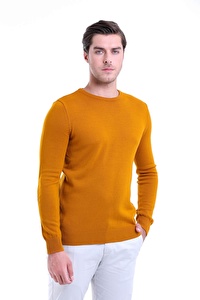 Safran Bisiklet Yaka Regular Fit Triko Kazak | L