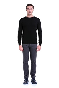 Siyah Bisiklet Yaka Regular Fit Triko Kazak | M