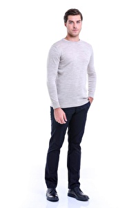 Bej Bisiklet Yaka Regular Fit Triko Kazak | S