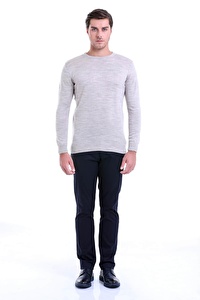 Bej Bisiklet Yaka Regular Fit Triko Kazak | S