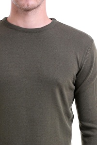 Yeşil Bisiklet Yaka Regular Fit Triko Kazak | L