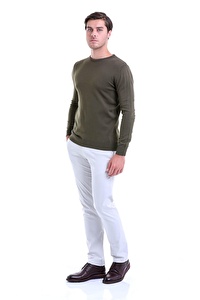 Yeşil Bisiklet Yaka Regular Fit Triko Kazak | L