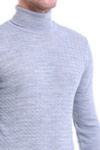 Gri Desenli Tam Balıkçı Yaka Regular Fit Triko Kazak | L