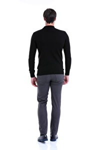 Siyah Yarım Balıkçı Regular Fit Triko Kazak | XL