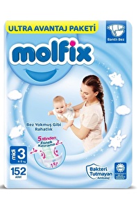 Molfix 3D Midi 3 Beden 152'li Ultra Avantaj Paketi Çift Sıra (Poşet)
