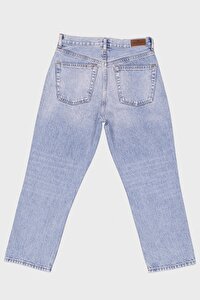 Eliza Cropped Petite Mavi Yüksek Bel Straight Fit Patı Düğmeli Jean Pantolon C 4518-022