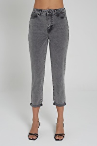 Ariana Orta Gri Yüksek Bel Mom Fit Paçası Katlı Jean Pantalon C 4525-026
