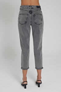 Ariana Orta Gri Yüksek Bel Mom Fit Paçası Katlı Jean Pantalon C 4525-026