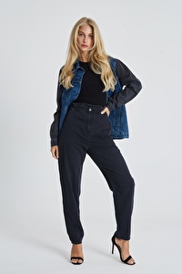 Ariana Siyah Beli Lastikli Baggy Mom Fit Pantolon C 4525-032