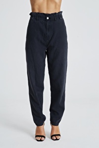 Ariana Siyah Beli Lastikli Baggy Mom Fit Pantolon C 4525-032