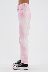 Diana Pembe Batik Yıkamalı Yüksek Bel Dad Straight Fit Fermuarlı Jean Pantolon C 4517-040