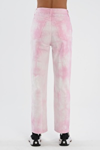 Diana Pembe Batik Yıkamalı Yüksek Bel Dad Straight Fit Fermuarlı Jean Pantolon C 4517-040
