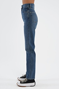 Orta Mavi Yüksek Bel Slim Straight Fit Fermuarlı Jean Pantolon C 4694-006
