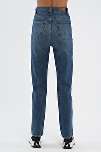 Orta Mavi Yüksek Bel Slim Straight Fit Fermuarlı Jean Pantolon C 4694-006