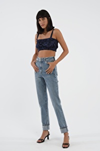 Ariana Açık Mavi Yüksek Bel Mom Fit Fermuarlı Jean Pantolon C 4525-064