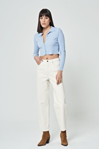 Ariana Ekru Yüksek Bel Mom Fit Düğmeli Jean Pantolon C 4525-072