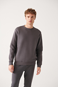 Avva Erkek Antrasit Bisiklet Yaka Sardonlu 3 Iplik Pamuklu Sweatshirt E001017