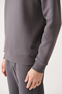 Avva Erkek Antrasit Bisiklet Yaka Sardonlu 3 Iplik Pamuklu Sweatshirt E001017