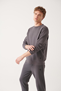 Avva Erkek Antrasit Bisiklet Yaka Sardonlu 3 Iplik Pamuklu Sweatshirt E001017