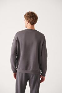 Avva Erkek Antrasit Bisiklet Yaka Sardonlu 3 Iplik Pamuklu Sweatshirt E001017