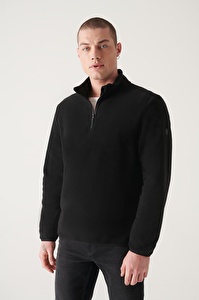 Avva Erkek Siyah Içi Ve Disi Polarli Yarim Fermuarli Dik Yaka Regular Fit Polar Sweatshirt E001068