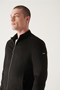 Avva Erkek Siyah Dik Yaka Comfort Fit Suni Süet Mont E006002