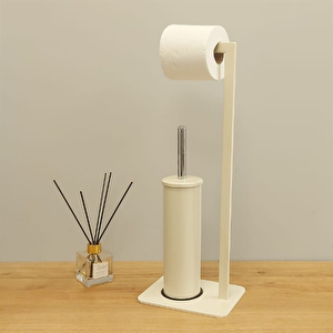 Krem Tall Tuvalet Kağıtlığı ve Tuvalet Fırçalığı