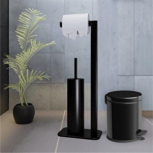 DND Concept Pedallı Çöp Kovası ve Tuvalet Fırçası 2'li Banyo Seti Siyah