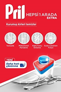 Pril Hepsi Bir Arada Extra 320 Yıkama Bulaşık Makinesi Deterjanı Tableti (4 x 80'li Paket)