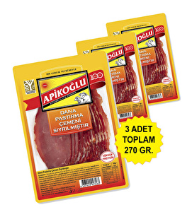 ÇEMENİ SIYRILMIŞ DİLİMLİ DANA KONTRFİLE PASTIRMA 90 GR. ÜÇLÜ PAKET (TOPLAM 270 GR.)