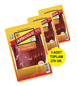 DİLİMLENMİŞ SEÇME DANA PASTIRMA 90 GR. ÜÇLÜ PAKET (TOPLAM 270 GR.)