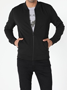 Slim Fit Fermuarlı Siyah Erkek Ceket