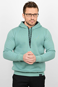 Üç Iplik Şardonlu Pamuklu Kapüşonlu Sweatshirt Yeşil CZN02