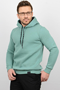 Üç Iplik Şardonlu Pamuklu Kapüşonlu Sweatshirt Yeşil CZN02