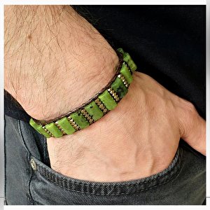 Yeşim Taşı( Jade- Nefrit) ve Hematit Taşı Bileklik / Doğal Taş Bileklik / El Yapımı Bileklik