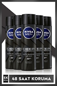 Nivea Men Erkek Sprey Deodorant Deep Dimension 48 Saat Anti-perspirant Koruma 150ml x 5 Adet