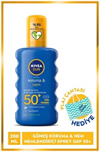 NIVEA Sun SPF 50+ Koruma & Nem Nemlendirici Güneş Kremi Sprey 200 ml + Plaj Çantası