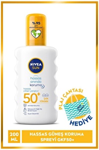 NIVEA Sun SPF 50+ Ultra Hassas Anında Koruma Güneş Spreyi 200ml + Plaj Çantası