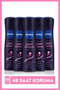 NIVEA Kadın Sprey Deodorant Pearl&Beauty Fine Fragrances,48 Saat Anti-perspirant Koruma,150mlx5