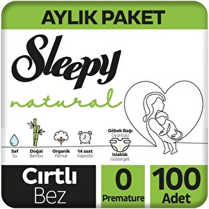 Sleepy Natural Aylık Paket Bebek Bezi 0 Numara Prematüre 100 Adet