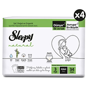 Sleepy Natural Aylık Paket Külot Bez 3 Numara Midi 136 Adet