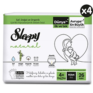 Sleepy Natural Aylık Paket Külot Bez 4+ Numara Maxi Plus 104 Adet