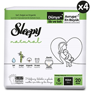 Sleepy Natural Aylık Paket Külot Bez 6 Numara Xlarge 80 Adet