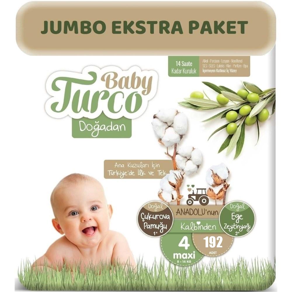 Baby Turco Doğadan Bebek Bezi 4 Beden 192 Adet