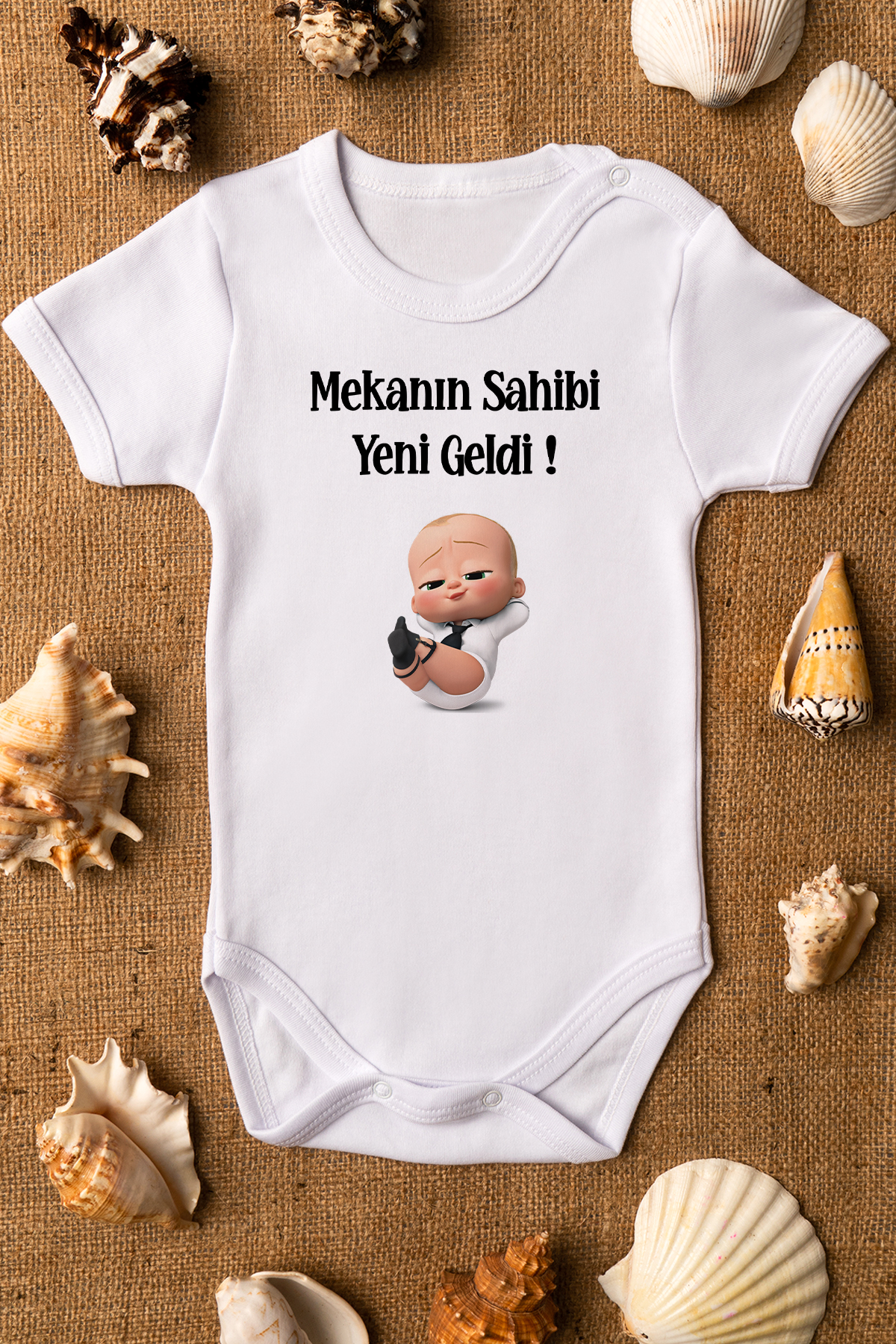 Özel Tasarım Patron Bebek Mekanın Sahibi Yeni Geldi Yazılı Bebek Body Beyaz Badi Zıbın 5128