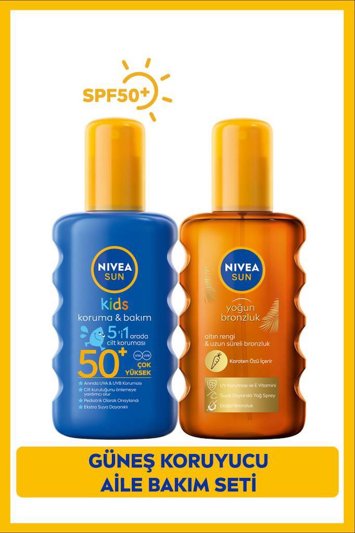 SUN Çocuklar İçin Güneş Koruyucu Vücut Spreyi SPF50 200ml ve Yoğun Bronzlaştırıcı Vücut Spreyi 200ml