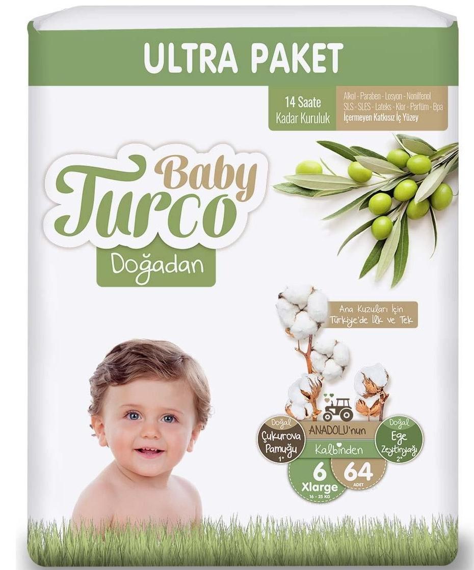 Baby Turco Doğadan 6 Numara X Large 64'lü Bebek Bezi