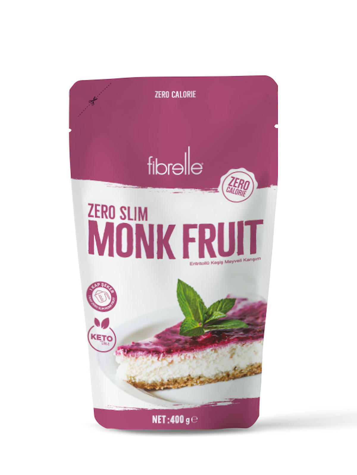 Fibrelle Zero Slim Monk Fruit 400 g 1 paket. Keto / Ketojenik diyete uygundur. FİBMONK40